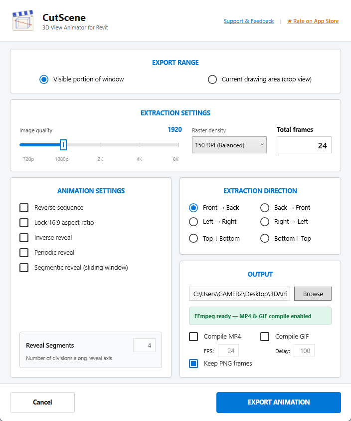 CutScene Revit Plugin User Interface